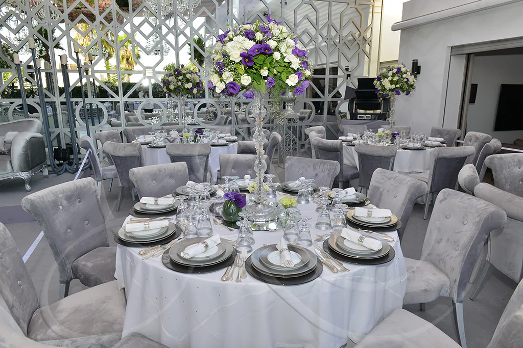 Event design by Rahal Maître Traiteur, florals and ambient lighting